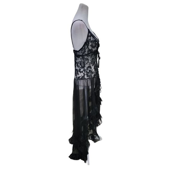 Women's Gorgeous Sheer Black‎ Lace Underwire Corset Teddy with Ruffle Train - Picture 7 of 11